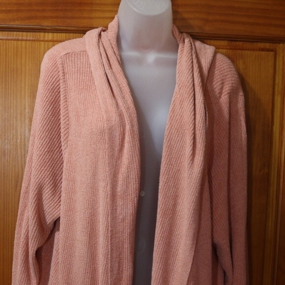 Barefoot Dreams Coral Pink Open Front Cardigan Ribbed Chenille Sweater 3X - Picture 3 of 9